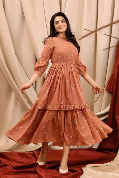 Colimbine Summer Dress in Rust Brown Western Kurti