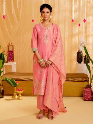 Pink Floral Zardozi Work Kurta Set With Dupatta